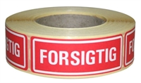 Etiketter "FORSIGTIG" <br> 24 x 64,6mm, 500 labels pr. rulle